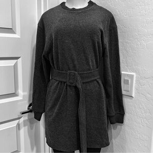 Zara Charcoal Crewneck Mini Sweater Dress with Belt